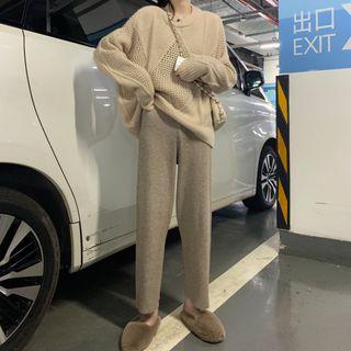 Straight-cut Knit Pants Light Gray - One Size