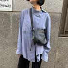 Irregular Long-sleeve Loose-fit Shirt Blue - One Size