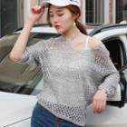 Pointelle 3/4-sleeve Knit Top