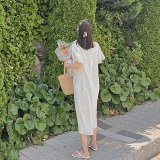Bell-sleeve Square-neck Long Dress