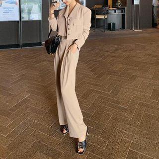 Set: Cropped Button-up Jacket + Wide-leg Dress Pants