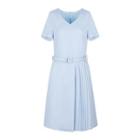 Pleated A-line Dress With Belt
