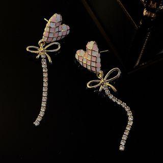 Heart Glaze Alloy Dangle Earring 1 Pair - Pink & White - One Size