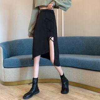 Belted Asymmetrical Midi Skirt