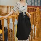 Short-sleeve Cross Print Midi Dress