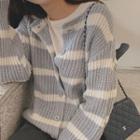 Stripe Rib-knit Cardigan Sky Blue - One Size
