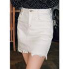 Inset Shorts Fray-hem Stitched Mini Skirt