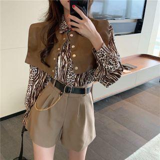 Print Shirt / Faux Leather Cape / Shorts / Belt / Set