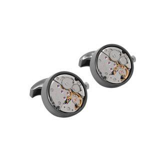 Fashion Personality Plated Black Watch Movement Geometric Round Cufflinks Black - One Size