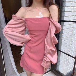 Cold-shoulder Color-block Mini Dress
