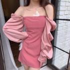 Cold-shoulder Color-block Mini Dress