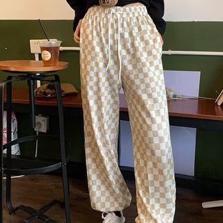 Check Jogger Pants Khaki - One Size