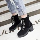 Faux Leather Lace-up Block Heel Ankle Boots