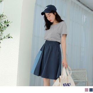 Short Sleeve Color Block Mock Two Piece Dress