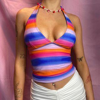 Zebra Pattern Halterneck Halter Top