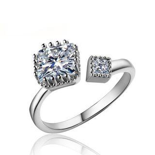 Square Rhinestone Open Ring White Gold - One Size