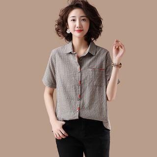 Short-sleeve Linen Striped Shirt