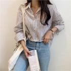 Tab-sleeve Striped Shirt Brown - One Size