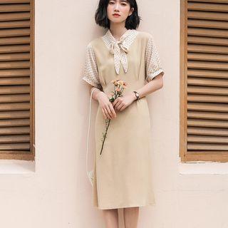 Mock Two Piece Short-sleeve Midi Dress Off-white - One Size