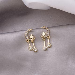 Moon & Star Rhinestone Dangle Earring E2919 - As Shown In Figure - One Size