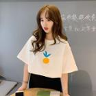 Orange Printed Elbow-sleeve Crewneck T-shirt As Shown In Figure - One Size