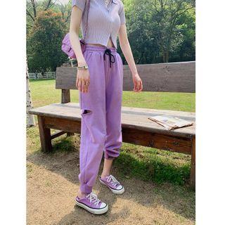 Plain Ripped Cropped Sweatpants