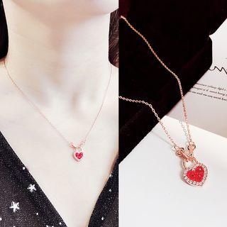 Rhinestone Heart Lock Pendant Necklace