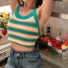 Halter Striped Knit Cropped Camisole Top