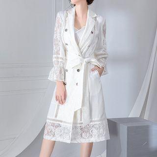 Lace Perforated Double Breasted Trench Coat