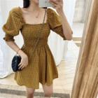 Check Square-neck Slim-fit Dress