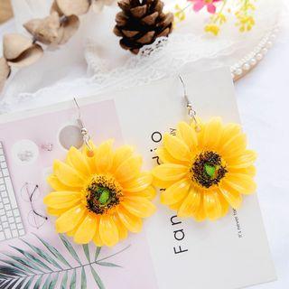 Sunflower Dangle Earring Flower - Yellow - One Size