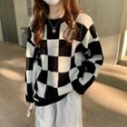 Round Neck Checkerboard Sweater