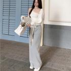 One-shoulder Knit Top / Cardigan / Wide Leg Pants