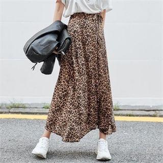 Leopard Maxi Surplice-wrap Skirt Brown - One Size