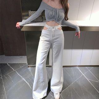 Long-sleeve Top / Cutout Wide-leg Jeans