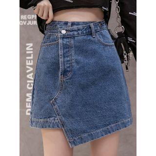 Asymmetric Denim Mini A-line Skirt