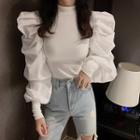 Shirred-sleeve Paneled Knit Top