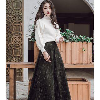 Set: Mock-neck Sweater + A-line Midi Skirt