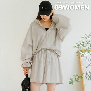 Plus Size Hooded Tie-hem Boxy Shirt