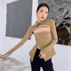 Set: Long-sleeve Collared Shrug + Print Tube Top