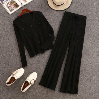 Set Cardigan + Wide-leg Knit Pants