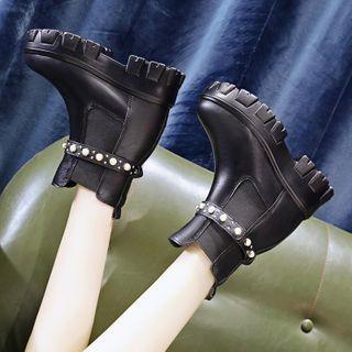 Faux Leather Rivet Platform Ankle Chelsea Boots