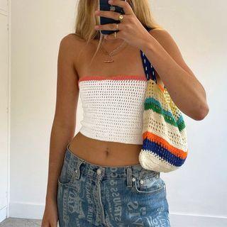 Lace-up Back Knit Cropped Tube Top