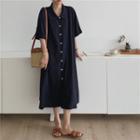 Short-sleeve Single Breasted Loose Fit Dress