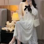 Long-sleeve Ribbon Lace Midi A-line Dress