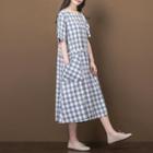 Gingham Short-sleeve Midi A-line Dress