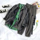 Plaid Shirt / Denim Jacket / Harem Cargo Pants