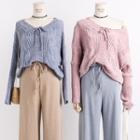 Loose-fit Tie-neckline Cable-knit Sweater