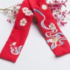Floral Embroidered Sash / Hair Tie Red - One Size