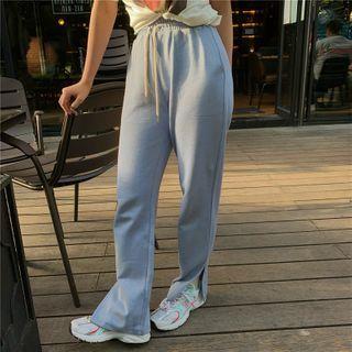 High-waist Drawstring Slit Pants